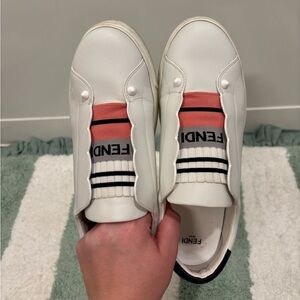 Fendi White Sneakers with Coral and Black Details
